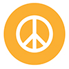 White peace sign in a yellow circle, icon representing violence prevention